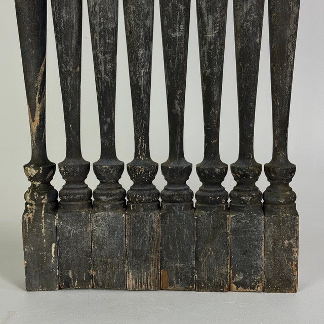 Vintage Rustic Wooden 8 Balusters Wall Decor in Charcoal Gray For Sale - Image 4 of 6