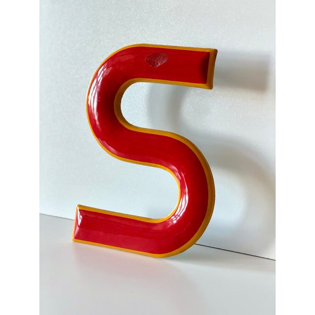 Red Industrial Enamel Letter S, 1960 For Sale - Image 8 of 11