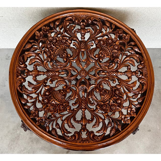 20th Mariano Garcia Spanish Side Table With Highly Carved Top and Legs For Sale - Image 4 of 11