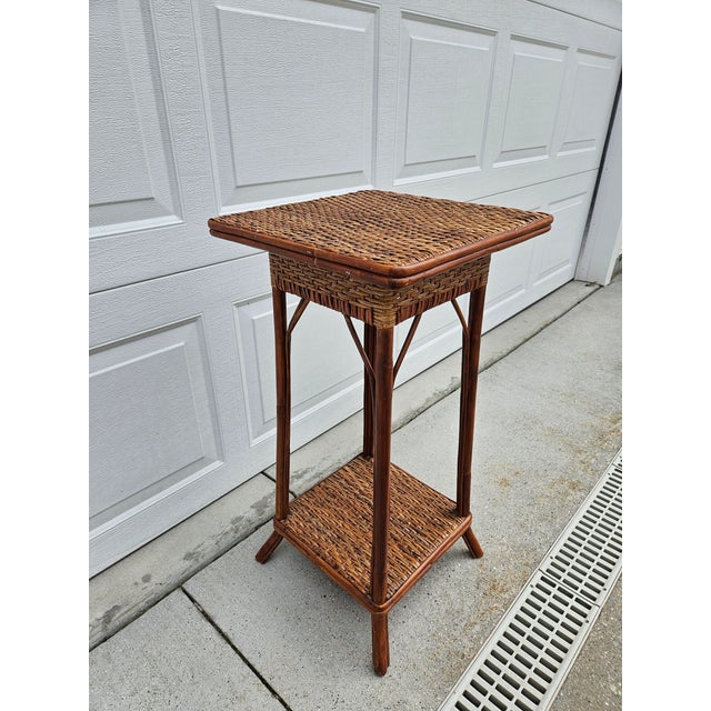 Palecek Palecek Tall Square Woven Rattan Bamboo Side Table For Sale - Image 4 of 13