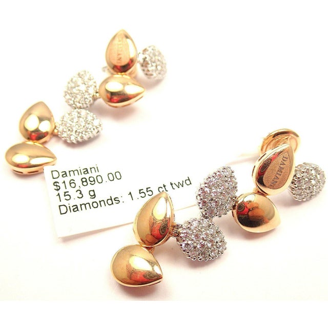 Damiani Antera Yellow/White Gold Diamond Earrings, Pair For Sale - Image 11 of 11