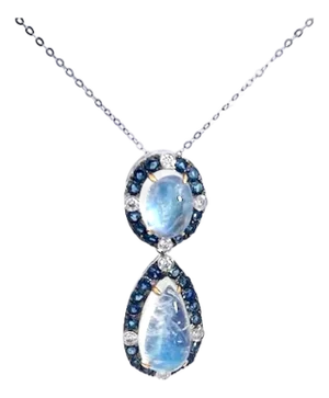 Double Drop Moonstone Pendant W/Diamonds and Sapphires 18k