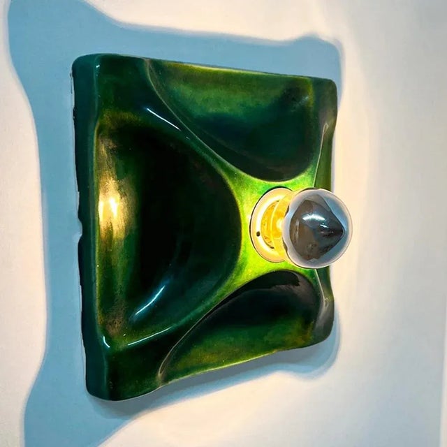 German Green Square Ceramic Wall Lights, 1970, Set of 2 For Sale - Image 4 of 9