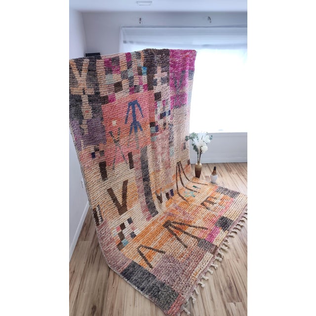 Turquoise Contemporary Pink Turquoise Patchwork Wool Moroccan Rug For Sale - Image 8 of 17