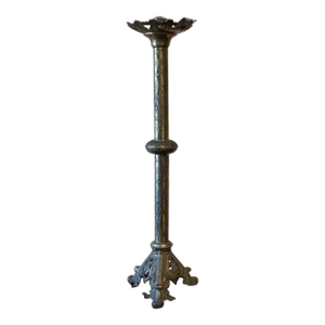 Antique Etched Brass Candle Holder W/ Corn Motif C.1890