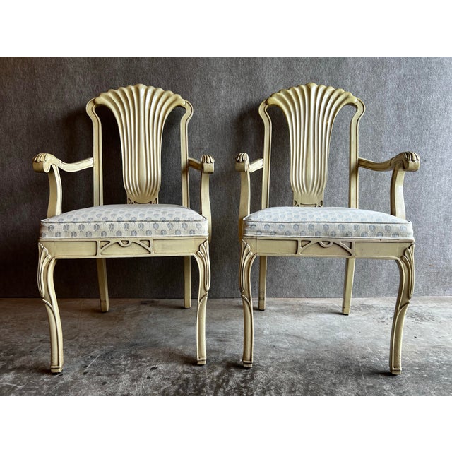 Hollywood Regency Pair of Gustavian Arm Chairs With Bee Upholstery For Sale - Image 3 of 12