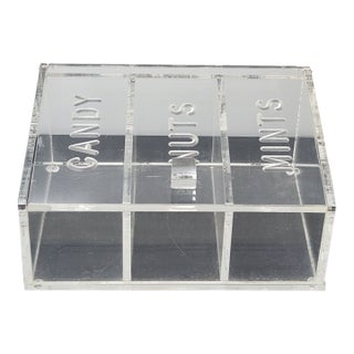 Vintage Mid-Century Lucite Candy Nuts Mints Bar Box With Hinged Lid For Sale