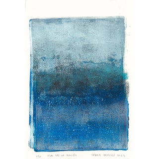 Isla De La Pasion-06 6*9r Abstract Landscape Original Monoprint Reproduction Art by Carrie Bergey - Grey Blue Black For Sale