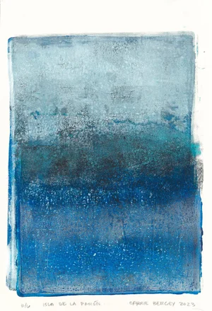 Isla De La Pasion-06 6*9r Abstract Landscape Original Monoprint Reproduction Art by Carrie Bergey - Grey Blue Black