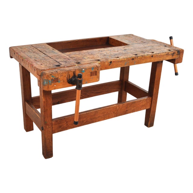 Vintage Carpenters Workbench in Beech from Nooitgedagt, 1950s For Sale