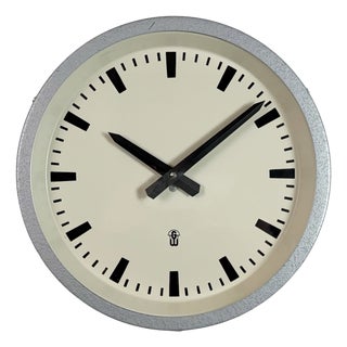 Industrial Grey Wall Clock from GW, East Germany, 1960s For Sale