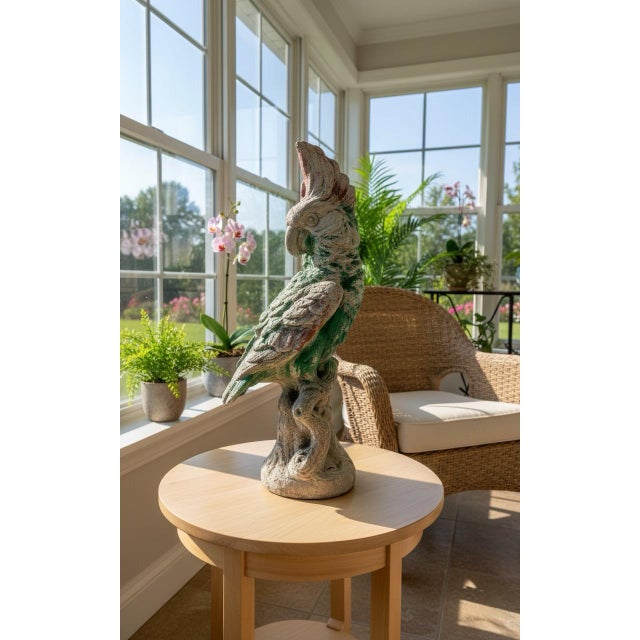 Stone Vintage Hand-Painted Cast Stone Cockatoo Garden Statue For Sale - Image 7 of 7