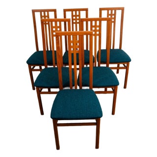 Mid Century Modern Dining Chairs 6 High Back Set MCM Ims SRL Italy Blue 70s Tall For Sale