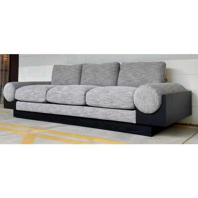 2020s Modern Gray Chevron Bolster Sofa For Sale - Image 5 of 8