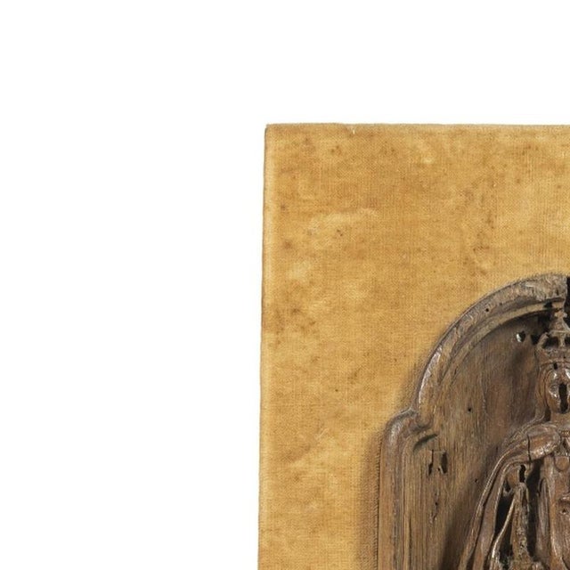 Sacred Art - Tabernacle Door - 17th Century. "Souls in Purgatory". Portuguese, 17th century, carved wood. Framed. Traces...