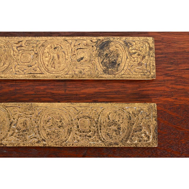 Tiffany Studios New York "Zodiac" Bronze Doré Blotter Ends For Sale In South Bend - Image 6 of 8