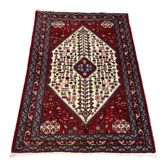 Vintage Handmade Shirazi Wool Rug 3'6" X 5' Tribal Caucasian Area Carpet For Sale