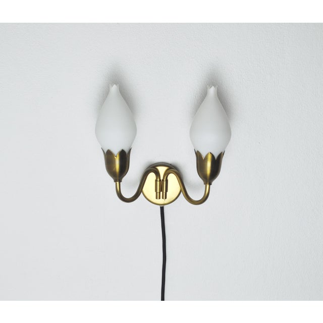 2-Arm Brass and Opaline Glass Wall Lamp from Fog & Mørup, 1950s For Sale - Image 10 of 10