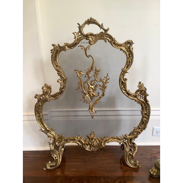Brass Mid 19th Century French Solid Brass Fireplace Screen and Tool Set For Sale - Image 8 of 9