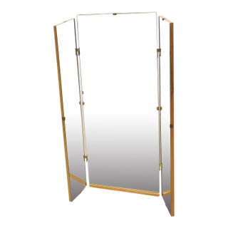 1950s Large Trifold Maple Mirror For Sale