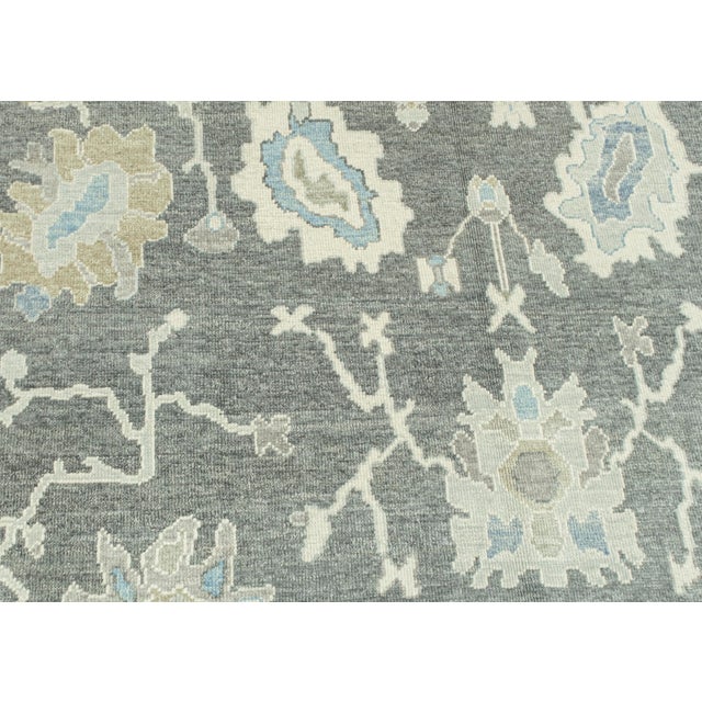 Modern Turkish Oushak Rug Charcoal & Blue Handmade Rug 10'1" X 14' For Sale - Image 3 of 8