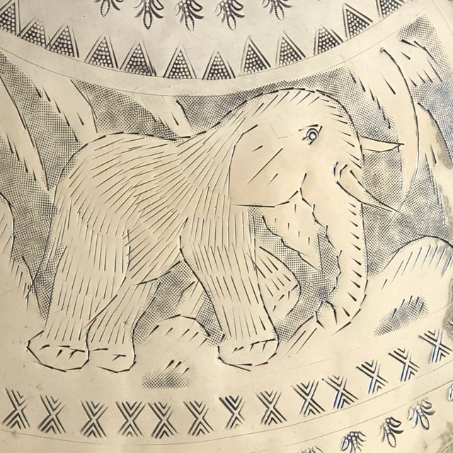 Brass Mid-20th Century Engraved Heavy Brass Two-Tier Chinese Tray Table For Sale - Image 8 of 13