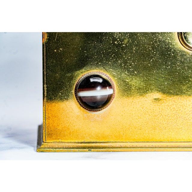 Stunning Victorian Aesthetic Movement Antique Brass Agate Stone Domed Desk Stationary Box Casket For Sale - Image 13 of 17