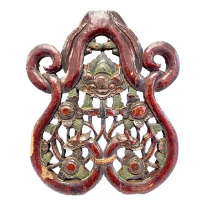 Antique Asian Carved Dragon & Floral Wall Plaque
