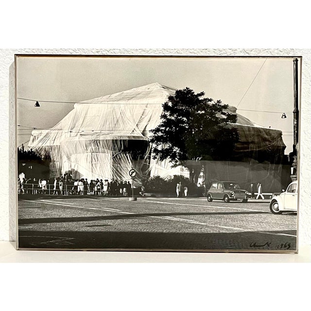 Christo and Jeanne-Claude, Vintage Signed SIlver Gelatin Photograph Christo Wrapped Kunsthalle Cugini Photo, 1968 For Sale