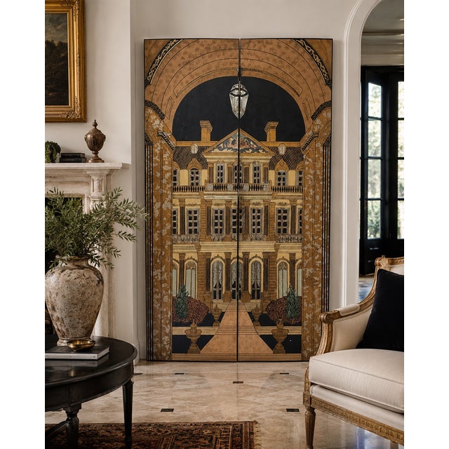 Grand Tour Monumental Fornasetti Style Trompe-l'Oeil Architectural Folding Screen For Sale - Image 3 of 6