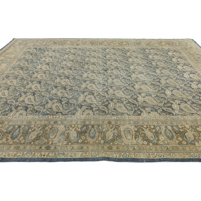 1930s Antique Persian Tabriz Rug – 20th Century Blue & Cream Paisley Boteh Design For Sale - Image 5 of 10