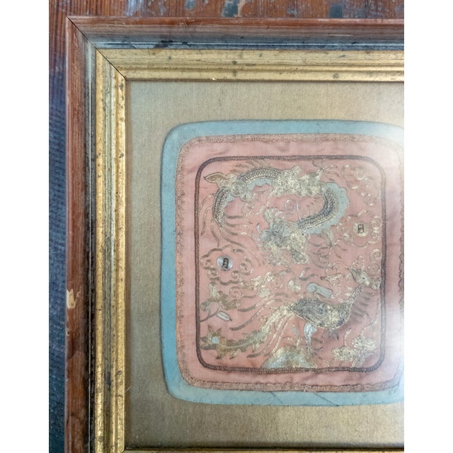 Chinoiserie 19th Century Chinese Chinoiserie Silk Embroidered Panel With Dragon and Phoenix For Sale - Image 3 of 11