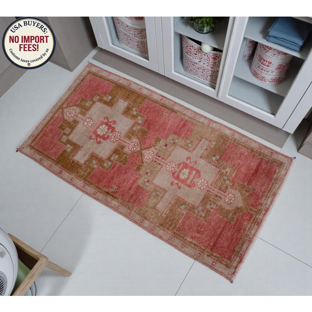Terra Cotta 1970s Vintage Hand Knotted Small Rug For Sale - Image 8 of 15