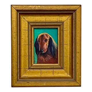 Vintage Mini Original Dachshund Portrait Painting by Lorraine W. Trenholm, Framed For Sale