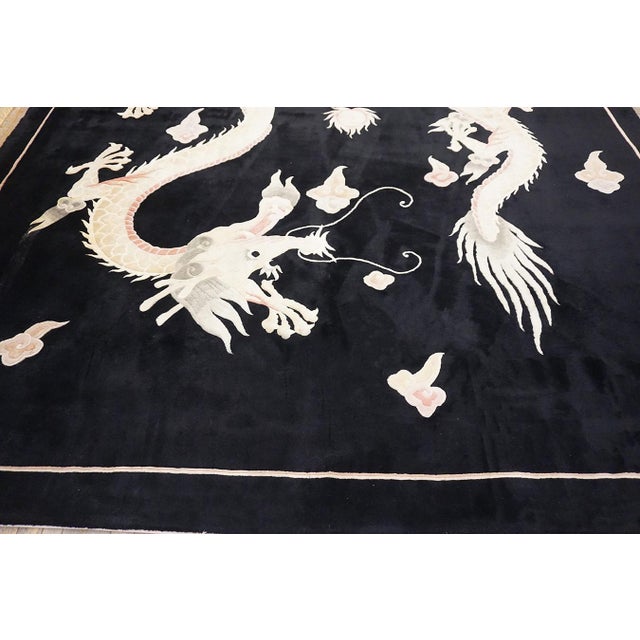 Textile 1980s Black Dragon Vintage Chinese Peking Rug 9'x 12' Handknotted Wool Carpet For Sale - Image 7 of 18