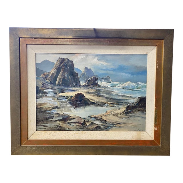 1960s Seascape Oil Painting by Artist Joshua Meador Harrison Beach, Oregon For Sale