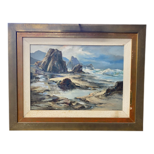 1960s Seascape Oil Painting by Artist Joshua Meador Harrison Beach, Oregon