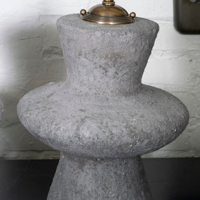 Pair of Gray Ceramic Table Lamps For Sale In New York - Image 6 of 9