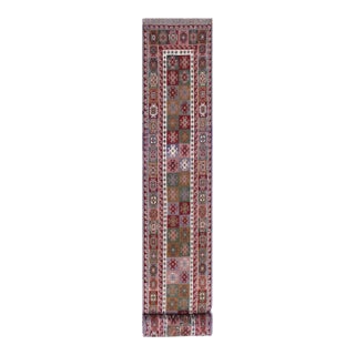 Rustic Soumak Red/Gray Wool Runner Rug- 2'4'' X 11'7'' For Sale
