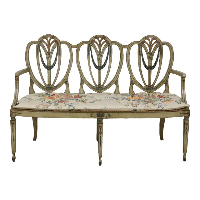 Adams Paint Decorated Triple Back Settee For Sale