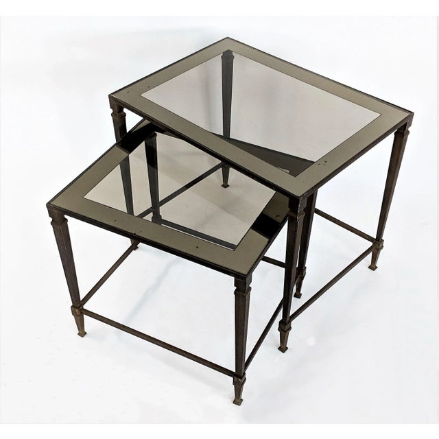 1960s Hollywood Regency Maison Jansen Bronze and Glass Nesting Tables - 2 Pieces For Sale - Image 12 of 13