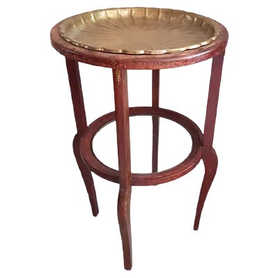 Antique Art Nouveau Side Table with Removable Brass Tray For Sale