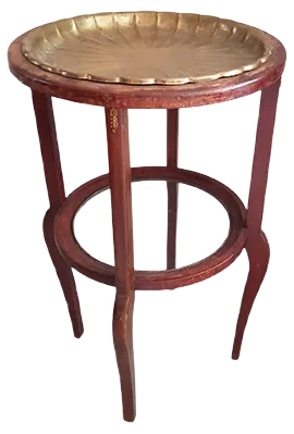 Antique Art Nouveau Side Table with Removable Brass Tray