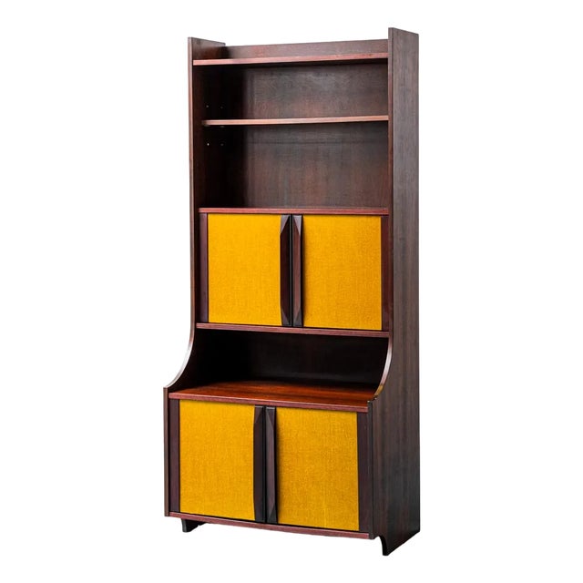 Wooden and Fabric Bookcase Cabinet, 1960s For Sale