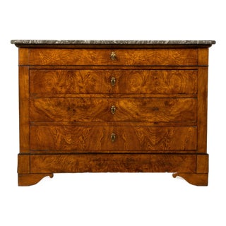 Mid-19th Century French Louis Philippe Walnut Commode With Gray Marble Top For Sale
