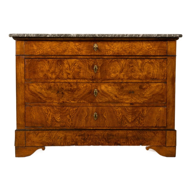 Mid-19th Century French Louis Philippe Walnut Commode With Gray Marble Top For Sale
