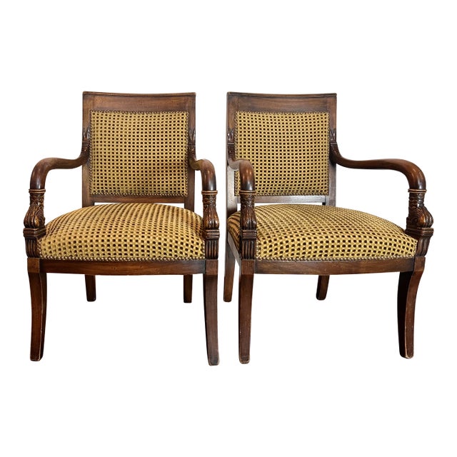 Mid 19th Century Antique Hand Carved Wooden Frame Armchairs - a Pair For Sale