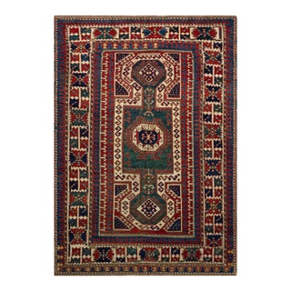 Marvelous Red and Blue Color With Special Geometric Design Antique Caucasian Kazak Rug For Sale