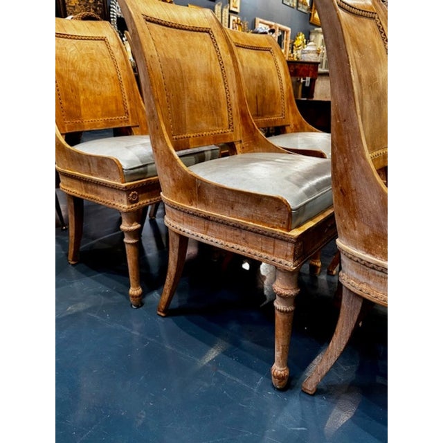 Wood Set of Six French Empire Carved and Bleached Mahogany Dining Chairs For Sale - Image 7 of 8