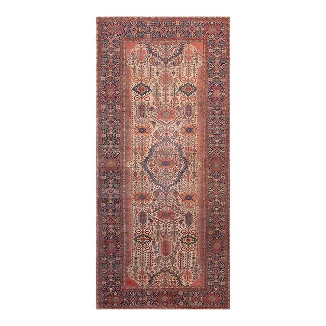 1850s Ivory Medallion Antique Persian Farahan Rug 7'10" X 16'8" Handknotted Wool Carpet For Sale